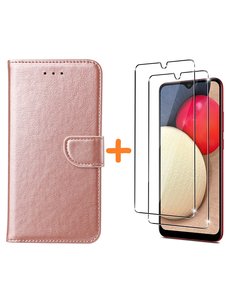 Ntech Samsung A03S hoesje - bookcase Rose Goud - Galaxy A03S wallet case portemonnee hoesje - A03S  Hoesje book cover hoesjes Samsung A03s screenprotector / 2X Beschermglas