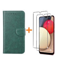 Ntech Samsung A03S hoesje - bookcase Groen - Galaxy A03S wallet case portemonnee hoesje - A03S  Hoesje book cover hoesjes Samsung A03s screenprotector / 2X Beschermglas