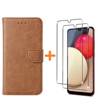 Ntech Samsung A03S hoesje - bookcase Bruin - Galaxy A03S wallet case portemonnee hoesje - A03S  Hoesje book cover hoesjes Samsung A03s screenprotector / 2X Beschermglas