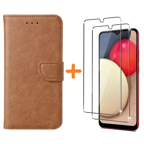 Ntech Hoesje Geschikt Voor Samsung Galaxy A03S hoesje - bookcase Bruin - Galaxy A03S wallet case portemonnee hoesje - A03S Hoesje book cover hoesjes Hoesje Geschikt Voor Samsung Galaxy A03s screenprotector / 2X Beschermglas