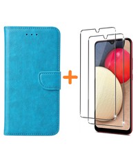 Ntech Samsung A03S hoesje - bookcase Blauw - Galaxy A03S wallet case portemonnee hoesje - A03S  Hoesje book cover hoesjes Samsung A03s screenprotector / 2X Beschermglas
