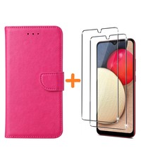 Ntech Samsung A03S hoesje - bookcase Pink - Galaxy A03S wallet case portemonnee hoesje - A03S  Hoesje book cover hoesjes Samsung A03s screenprotector / 2X Beschermglas