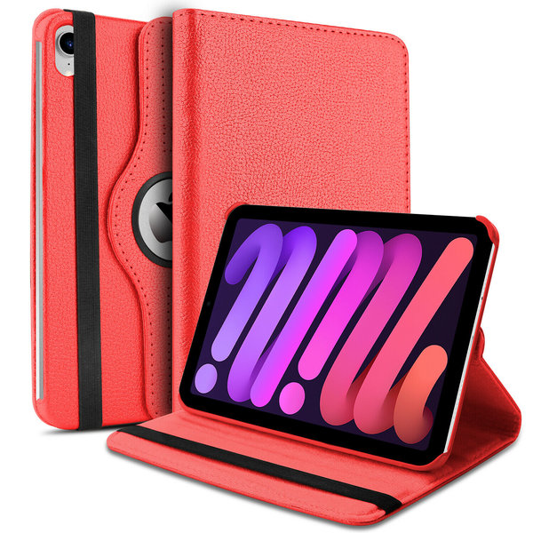 Ntech Hoes geschikt voor iPad Mini 6 / iPad mini 2021 Red - Hoes geschikt voor iPad Mini 6 cover - Hoes geschikt voor iPad Mini 6 - Hoes geschikt voor iPad Mini 6 hoesje - Hoes geschikt voor iPad mini 6 case - 360° draaibare Hoes Kunstleer