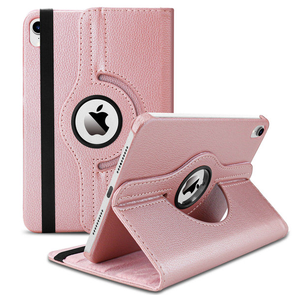 Ntech Hoes geschikt voor iPad Mini 6 / iPad mini 2021 Rosegoud - Hoes geschikt voor iPad Mini 6 cover - Hoes geschikt voor iPad Mini 6 - Hoes geschikt voor iPad Mini 6 hoesje - Hoes geschikt voor iPad mini 6 case - 360° draaibare Hoes Kunstleer