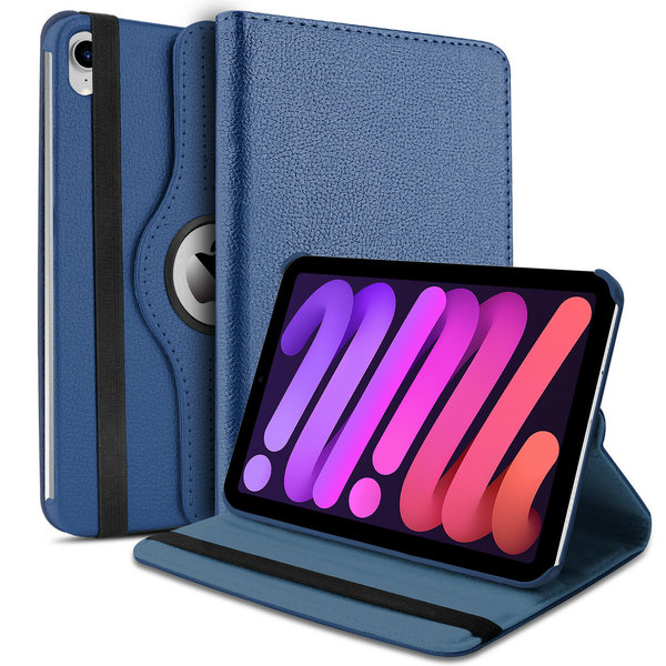 Ntech Hoes geschikt voor iPad Mini 6 / iPad mini 2021 Donker Blauw - Hoes geschikt voor iPad Mini 6 cover - Hoes geschikt voor iPad Mini 6 - Hoes geschikt voor iPad Mini 6 hoesje - Hoes geschikt voor iPad mini 6 case - 360° draaibare Hoes Kunstleer