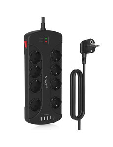 Ntech Stekkerdoos met USB met poorten 8 voudig