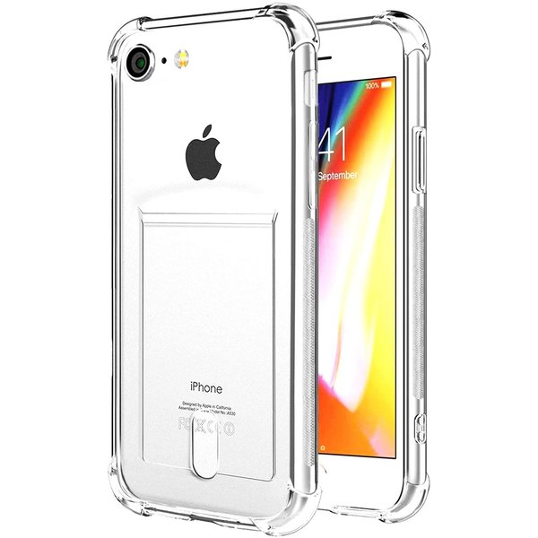 Ntech Hoesje Geschikt voor iPhone SE 2022 hoesje /Hoesje Geschikt voor iPhone SE 2020 Hoesje / Hoesje Geschikt voor iPhone 8 hoesje / 7 hoesje transparant - Shock case met pasjeshouder hoesje met pasjeshouder