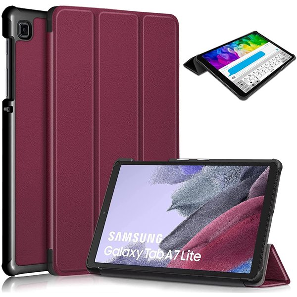 Ntech Hoesje Geschikt Voor Samsung Galaxy Tab A7 lite hoes Bookcase Wine Rood - Hoes Hoesje Geschikt Voor Samsung Galaxy Tab A7 lite hoesje Smart cover