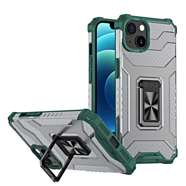 Ntech Hoesje Geschikt voor iPhone 13 transparent rugged case Met Ringhouder – groen