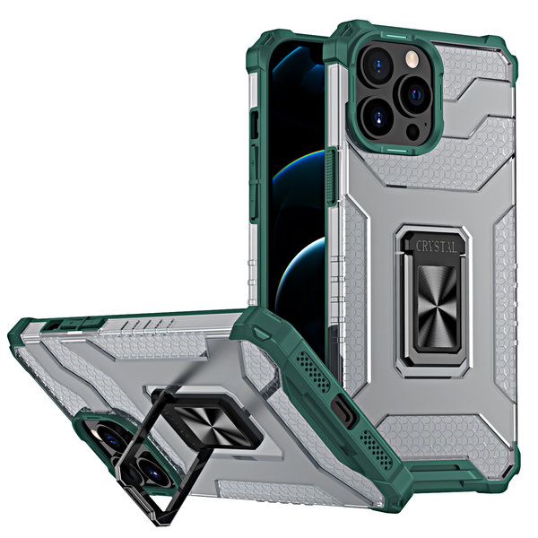 Ntech Hoesje Geschikt voor iPhone 13 Pro Max transparent rugged case Met Ringhouder – Groen