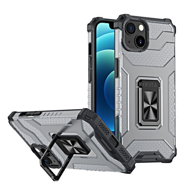 Ntech Hoesje Geschikt voor iPhone 13 Mini transparent rugged case Met Ringhouder – Zwart