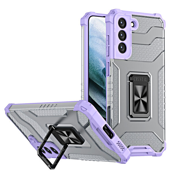 Ntech Hoesje Geschikt Voor Samsung Galaxy S21 Ultra hoesje transparent rugged case Paars - hoesje Hoesje Geschikt Voor Samsung Galaxy S21 Ultra military Grade met auto magnetische schokabsorptie hoesje