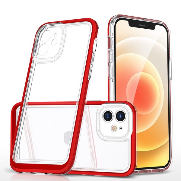 Ntech  Hoesje Geschikt voor iPhone 12 Pro hoesje transparant met bumper Rood - Ultra Hybrid Hoesje Geschikt voor iPhone 12 Pro case