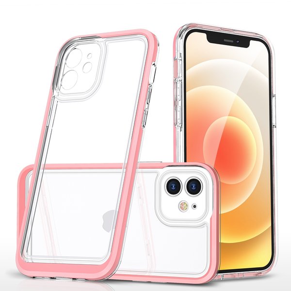 Ntech  Hoesje Geschikt voor iPhone 12 hoesje transparant met bumper Rosegoud - Ultra Hybrid Hoesje Geschikt voor iPhone 12 case