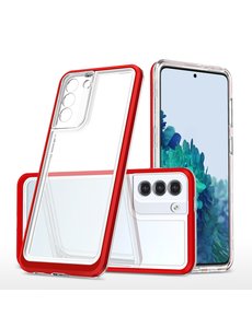 Ntech Samsung S21 Plus  hoesje transparant cover met bumper Rood - Ultra Hybrid hoesje Samsung Galaxy S21 Plus case