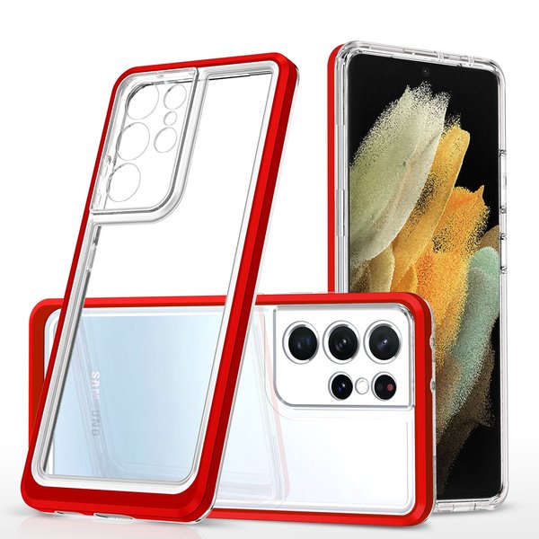 Ntech Hoesje Geschikt Voor Samsung Galaxy S21 Ultra hoesje transparant cover met bumper Rood - Ultra Hybrid hoesje Hoesje Geschikt Voor Samsung Galaxy S21 Ultra case