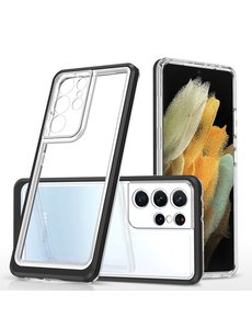 Ntech Samsung Galaxy S21 Ultra  hoesje transparant cover met bumper Zwart