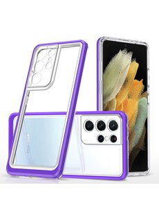 Ntech Samsung Galaxy S21 Ultra  hoesje transparant cover met bumper Paars