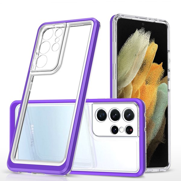 Ntech Hoesje Geschikt Voor Samsung Galaxy S21 Ultra hoesje transparant cover met bumper Paars - Ultra Hybrid hoesje Hoesje Geschikt Voor Samsung Galaxy S21 Ultra case