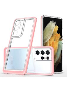 Ntech Samsung Galaxy S21 Ultra  hoesje transparant cover met bumper Rose Goud