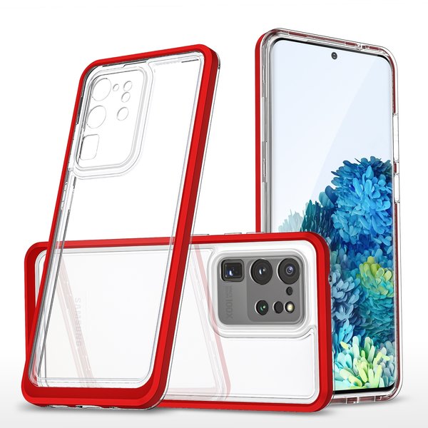 Ntech Hoesje Geschikt Voor Samsung Galaxy S20 hoesje transparant cover met bumper Rood - Ultra Hybrid hoesje Hoesje Geschikt Voor Samsung Galaxy S20 case