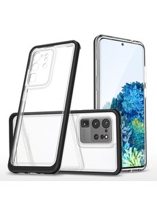Ntech Samsung S20  hoesje transparant cover met bumper Zwart - Ultra Hybrid hoesje Samsung Galaxy S20 case