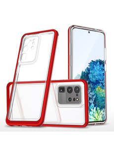 Ntech Samsung S20 Plus  hoesje transparant cover met bumper Rood - Ultra Hybrid hoesje Samsung Galaxy S20 Plus case