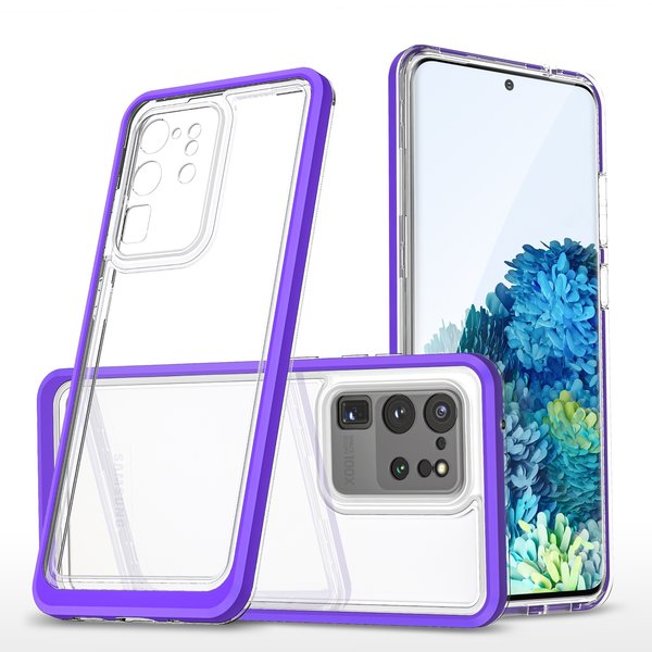 Ntech Hoesje Geschikt Voor Samsung Galaxy S20 Plus hoesje transparant cover met bumper Paars - Ultra Hybrid hoesje Hoesje Geschikt Voor Samsung Galaxy S20 Plus case