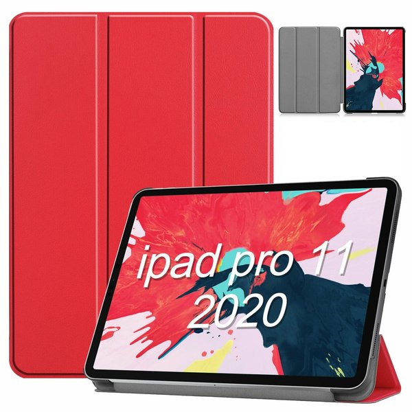 Ntech Hoes geschikt voor iPad Pro / Pro 2021 / 2020 Rood - 11 Inch - Hoes geschikt voor iPad pro 2020 Hoes - Hoes geschikt voor iPad pro 2021 smart cover Trifold