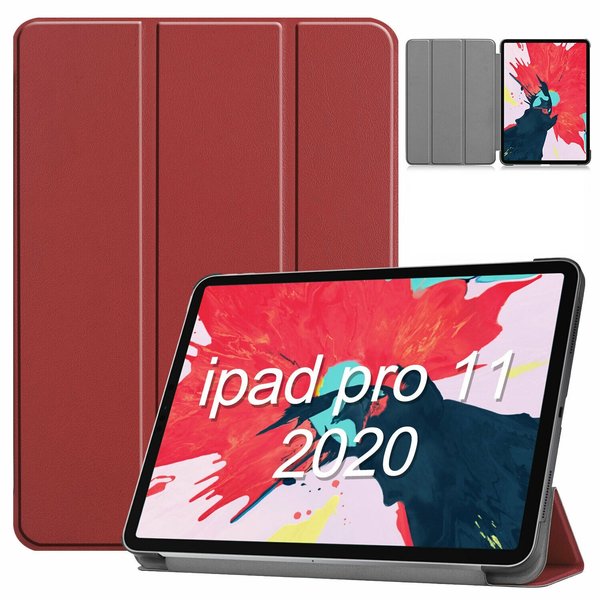 Ntech Hoes geschikt voor iPad Pro / Pro 2021 / 2020 Wine Rood - 11 Inch - Hoes geschikt voor iPad pro 2020 Hoes - Hoes geschikt voor iPad pro 2021 smart cover Trifold