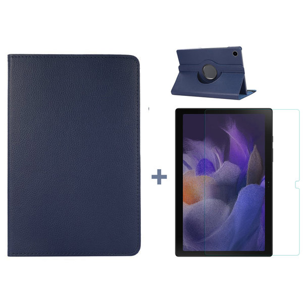 Ntech  Hoesje Geschikt Voor Samsung Galaxy Tab A8 Hoes Donker Blauw - Hoesje Geschikt Voor Samsung Galaxy Tab A8 hoesje 2021 - tablethoes draaibare book case Hoesje Geschikt Voor Samsung Galaxy Tab A8 Screenprotector / tempered glass