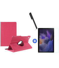 Ntech Samsung Galaxy Tab A8 Hoes 10.5 inch 2021 draaibare hoesje - Roze + tempered glass screenprotector + stulus pen