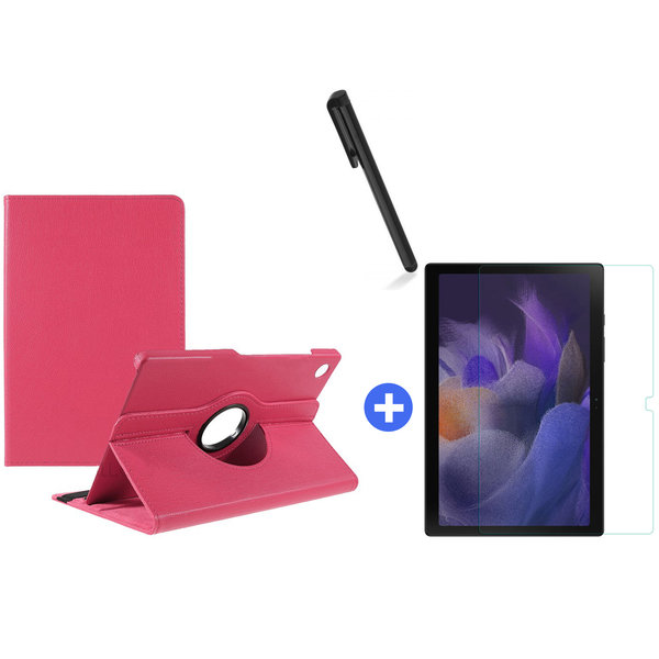 Ntech Hoesje Geschikt Voor Samsung Galaxy Tab A8 Hoes 10.5 inch 2021 draaibare hoesje - Roze + tempered glass screenprotector + stulus pen