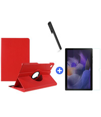 Ntech Samsung Galaxy Tab A8 Hoes 10.5 inch 2021 draaibare hoesje - Rood + tempered glass screenprotector + stulus pen