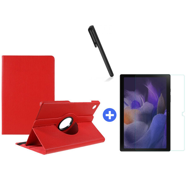 Ntech Hoesje Geschikt Voor Samsung Galaxy Tab A8 Hoes 10.5 inch 2021 draaibare hoesje - Rood + tempered glass screenprotector + stulus pen