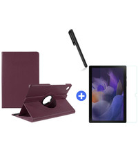 Ntech Samsung Galaxy Tab A8 Hoes 10.5 inch 2021 draaibare hoesje - Paars + tempered glass screenprotector + stulus pen