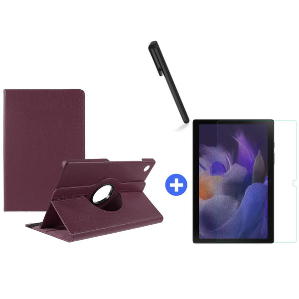 Ntech Hoesje Geschikt Voor Samsung Galaxy Tab A8 Hoes 10.5 inch 2021 draaibare hoesje - Paars + tempered glass screenprotector + stulus pen