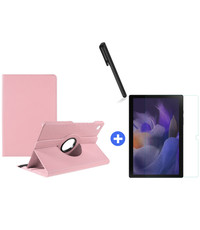 Ntech Samsung Galaxy Tab A8 Hoes 10.5 inch 2021 draaibare hoesje - Licht Rose + tempered glass screenprotector + stulus pen