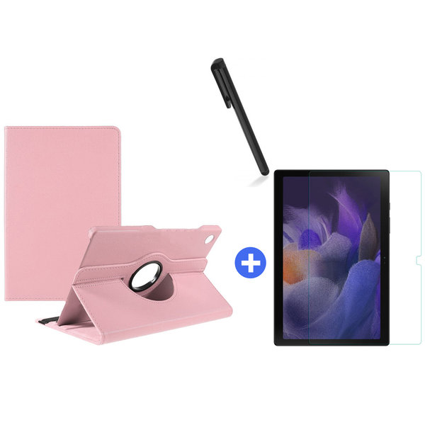 Ntech Hoesje Geschikt Voor Samsung Galaxy Tab A8 Hoes 10.5 inch 2021 draaibare hoesje - Licht Rose + tempered glass screenprotector + stulus pen