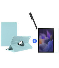 Ntech Samsung Galaxy Tab A8 Hoes 10.5 inch 2021 draaibare hoesje - Licht Blauw + tempered glass screenprotector + stulus pen