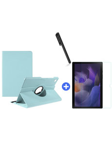 Ntech Samsung Galaxy Tab A8 Hoes 10.5 inch 2021 draaibare hoesje - Licht Blauw + tempered glass screenprotector + stulus pen