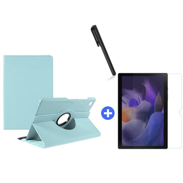 Ntech Hoesje Geschikt Voor Samsung Galaxy Tab A8 Hoes 10.5 inch 2021 draaibare hoesje - Licht Blauw + tempered glass screenprotector + stulus pen