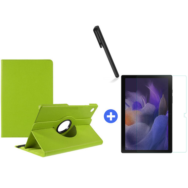 Ntech Hoesje Geschikt Voor Samsung Galaxy Tab A8 Hoes 10.5 inch 2021 draaibare hoesje - Groen + tempered glass screenprotector + stulus pen