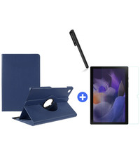 Ntech Samsung Galaxy Tab A8 Hoes 10.5 inch 2021 draaibare hoesje - Donker Blauw + tempered glass screenprotector + stulus pen