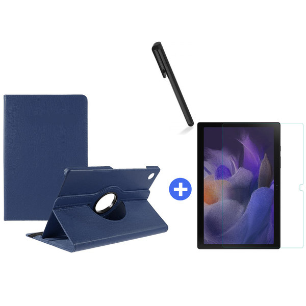 Ntech Hoesje Geschikt Voor Samsung Galaxy Tab A8 Hoes 10.5 inch 2021 draaibare hoesje - Donker Blauw + tempered glass screenprotector + stulus pen