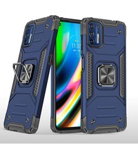 Ntech Motorola G9 Plus Hoesje Heavy Duty Armor Hoesje Blauw - Motorola G9 Plus Case Kickstand Ring cover met Magnetisch Auto Mount