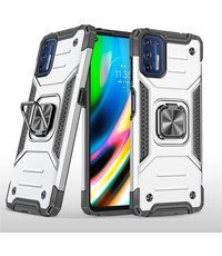 Ntech Motorola G9 Plus Hoesje Heavy Duty Armor Hoesje Zliver - Motorola G9 Plus Case Kickstand Ring cover met Magnetisch Auto Mount