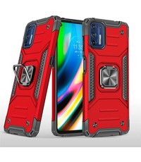 Ntech Motorola G9 Plus Hoesje Heavy Duty Armor Hoesje Rood - Motorola G9 Plus Case Kickstand Ring cover met Magnetisch Auto Mount