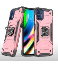 Ntech Motorola G9 Plus Hoesje Heavy Duty Armor Hoesje Rose Goud - Motorola G9 Plus Case Kickstand Ring cover met Magnetisch Auto Mount