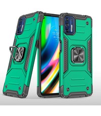 Ntech Motorola G9 Plus Hoesje Heavy Duty Armor Hoesje Groen - Motorola G9 Plus Case Kickstand Ring cover met Magnetisch Auto Mount